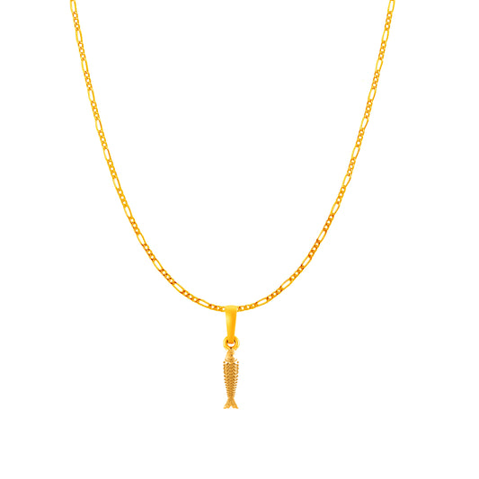 22KT Gold Plated Sterling Silver (92.5% Purity) Pure Silver Stylish and Fashionable Fish Chain Pendant (Locket with Figaro Chain) for Women