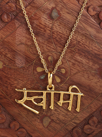 22KT Gold Plated Sterling Silver (92.5% Purity) Pure Silver Spiritual Swami Samarth Chain Pendant (Locket with Figaro Chain) for Men and women