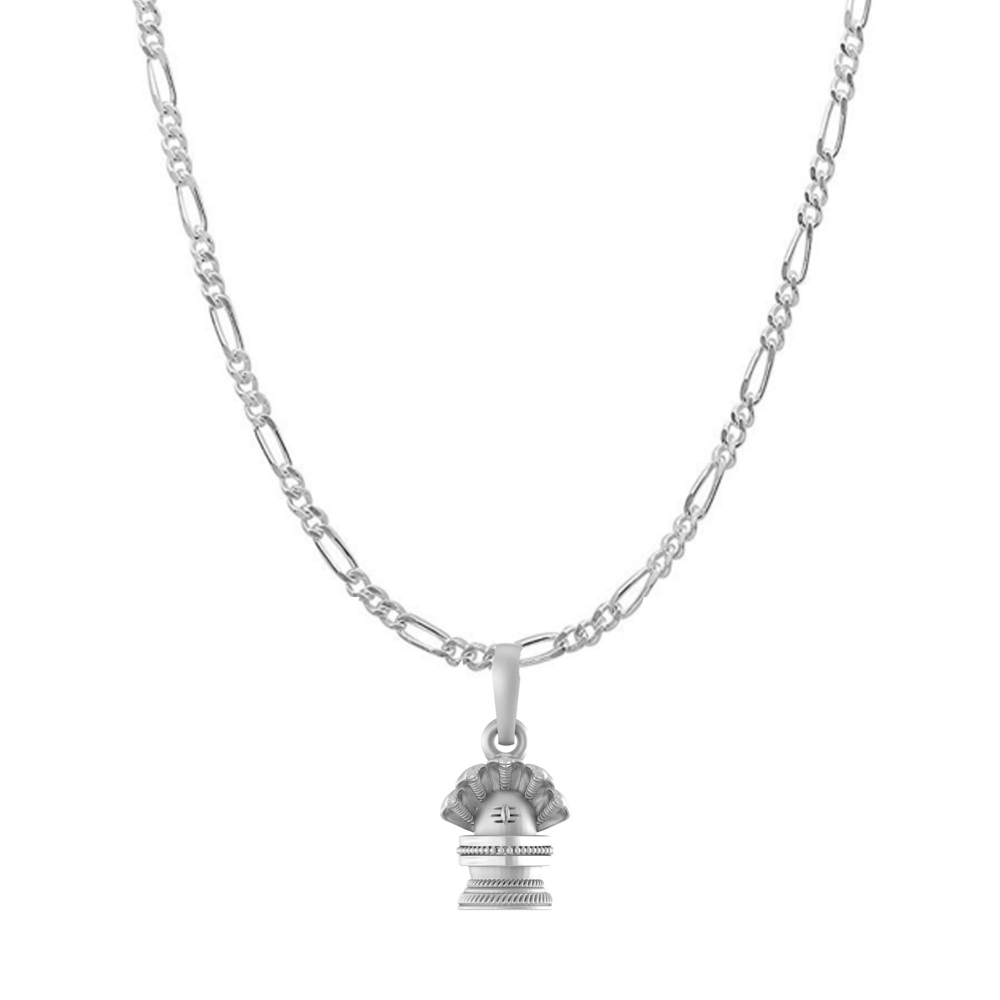 Akshat Sapphire Sterling Silver (92.5% purity) God Shivling Chain Pendant (Pendant with Figaro Chain) for Men Pure Silver Lord Shiva Linga Chain Locket for Good Health & Wealth