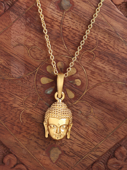 22KT Gold Plated Sterling Silver (92.5% Purity) Pure Silver Spiritual God Gautam Buddha Chain Pendant (Locket with Figaro Chain) for Women