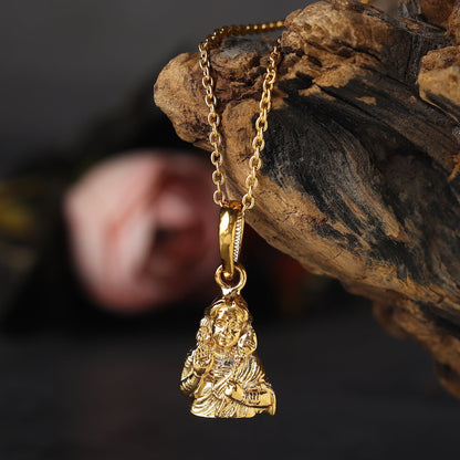 22KT Gold Plated Sterling Silver God Kartikeya Pure Silver 92.5% purity Chain with Murugan Pendant (Pendant with Figaro Chain-18 inches)