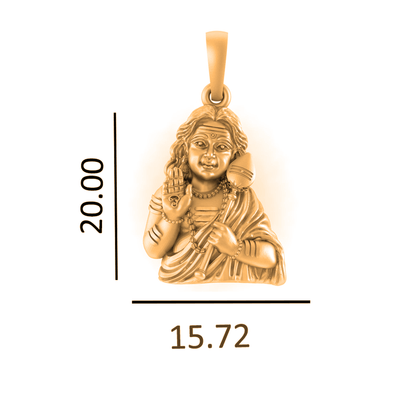 22KT Gold Plated Sterling Silver God Kartikeya Pure Silver 92.5% purity Chain with Murugan Pendant (Pendant with Figaro Chain-18 inches)