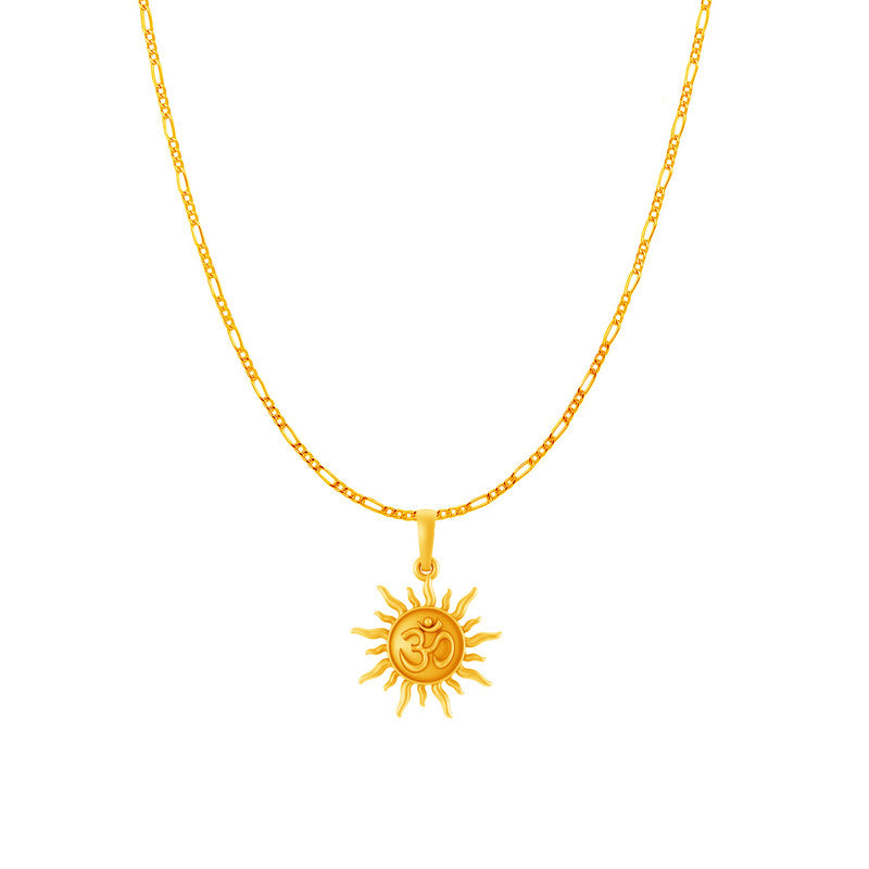 Akshat Sapphire 22KT Gold Plated Sterling Silver (92.5% purity) Spiritual Sun Chain Pendant (Pendant with Figaro Chain-18 inches) for  Women Pure Silver Divine Sun Chain Locket for Health & Wealth