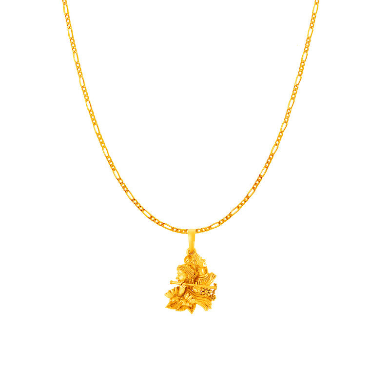 Akshat Sapphire 22KT Gold Plated Sterling Silver (with 92.5% purity) God Radha Krishna Chain Pendant (Pendant with Figaro Chain-18 inches) for  Women  Lord Radha kishan Chain Locket for Good Health & Wealth