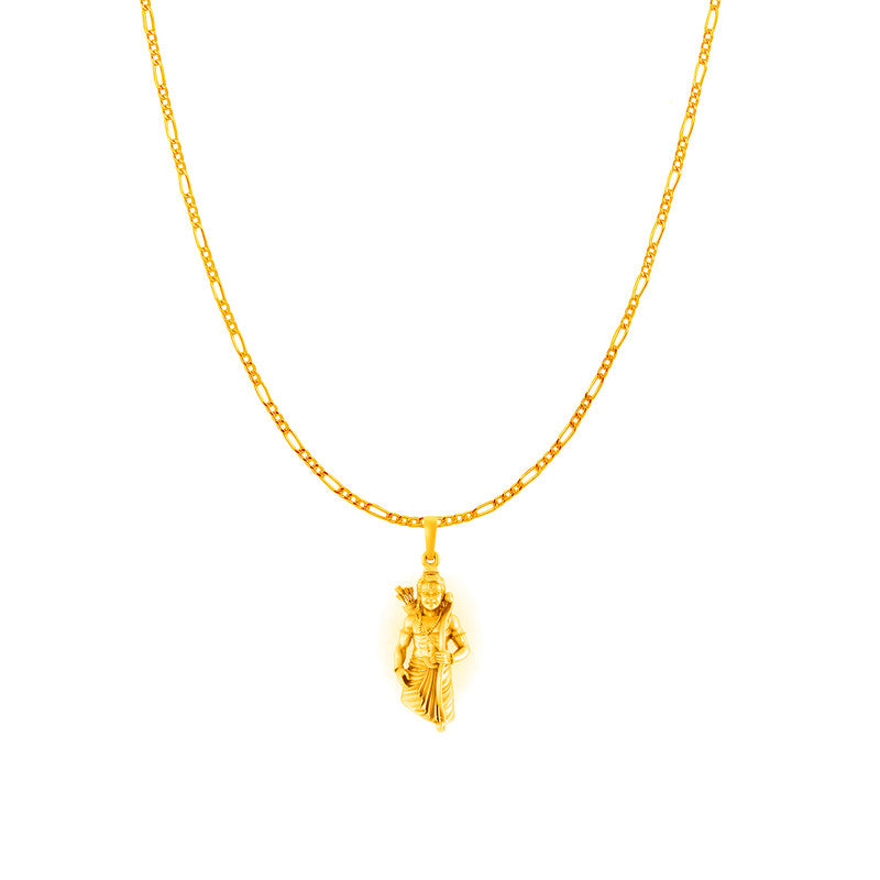 Akshat Sapphire 22KT Gold Plated Sterling Silver God Ram Ji chain Pendant (with 92.5% purity) (Pendant with Figaro Chain-18 inches) for  Women  Bhagwan Shri Ram Locket for Good Health & Wealth