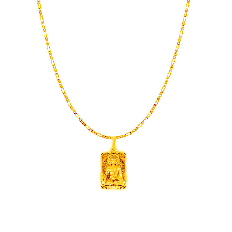 Akshat Sapphire 22KT Gold Plated Sterling Silver God Gautam Buddha Chain Pendant (with 92.5% purity) (Pendant with Figaro Chain-18 inches) for  Women  religious Gautam buddh Chain Locket for Good Health & Wealth