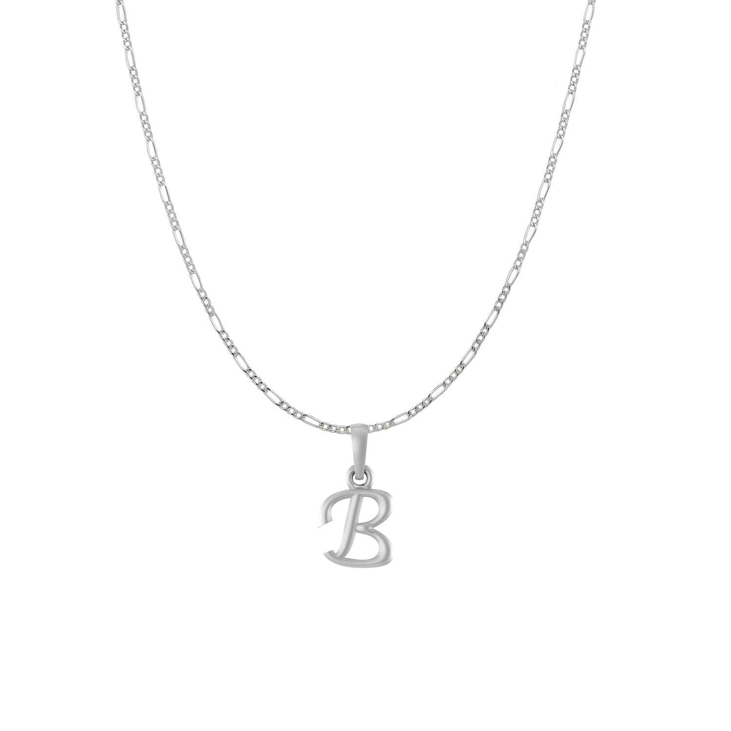 Akshat Sapphire Sterling Silver (92.5% purity) precious Name alphabet chain pendant (Pendnat with Figaro chain) pure silver designer alphabet chain locket
