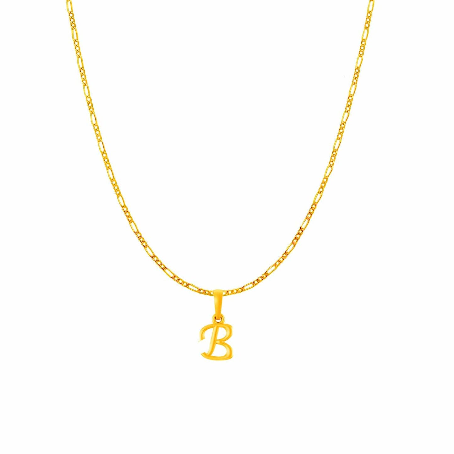 22CT Gold Plated Silver 92.5 Purity Alphabet B Chain Pendant for Women with Figaro Chain 18 inch by Akshat Sapphire PSF8024_B_Gold