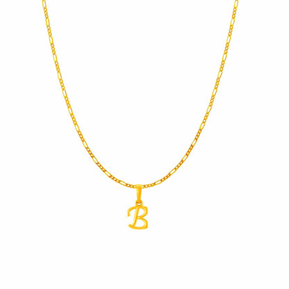 22CT Gold Plated Silver 92.5 Purity Alphabet B Chain Pendant for Women with Figaro Chain 18 inch by Akshat Sapphire PSF8024_B_Gold