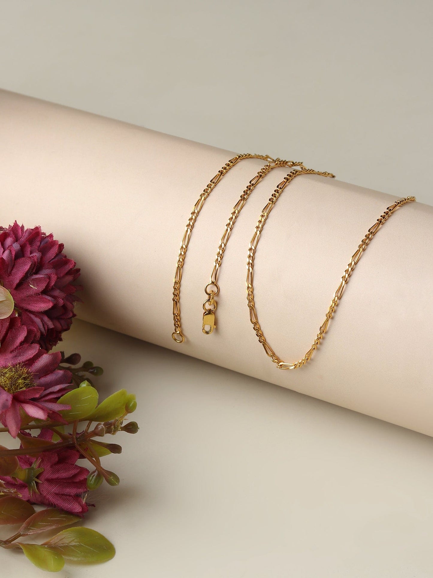 22CT Gold Plated Silver 92.5 Purity Alphabet B Chain Pendant for Women with Figaro Chain 18 inch by Akshat Sapphire PSF8024_B_Gold