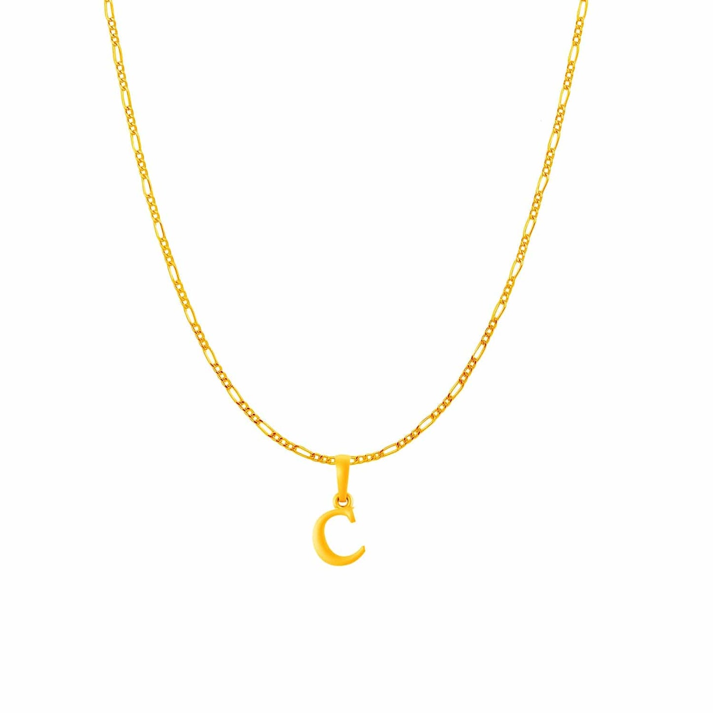 22KT Gold Plated Pure Silver (92.5% purity) precious Name alphabet chain pendant (Pendnat with Figaro chain- 18 Inches) designer alphabet chain locket