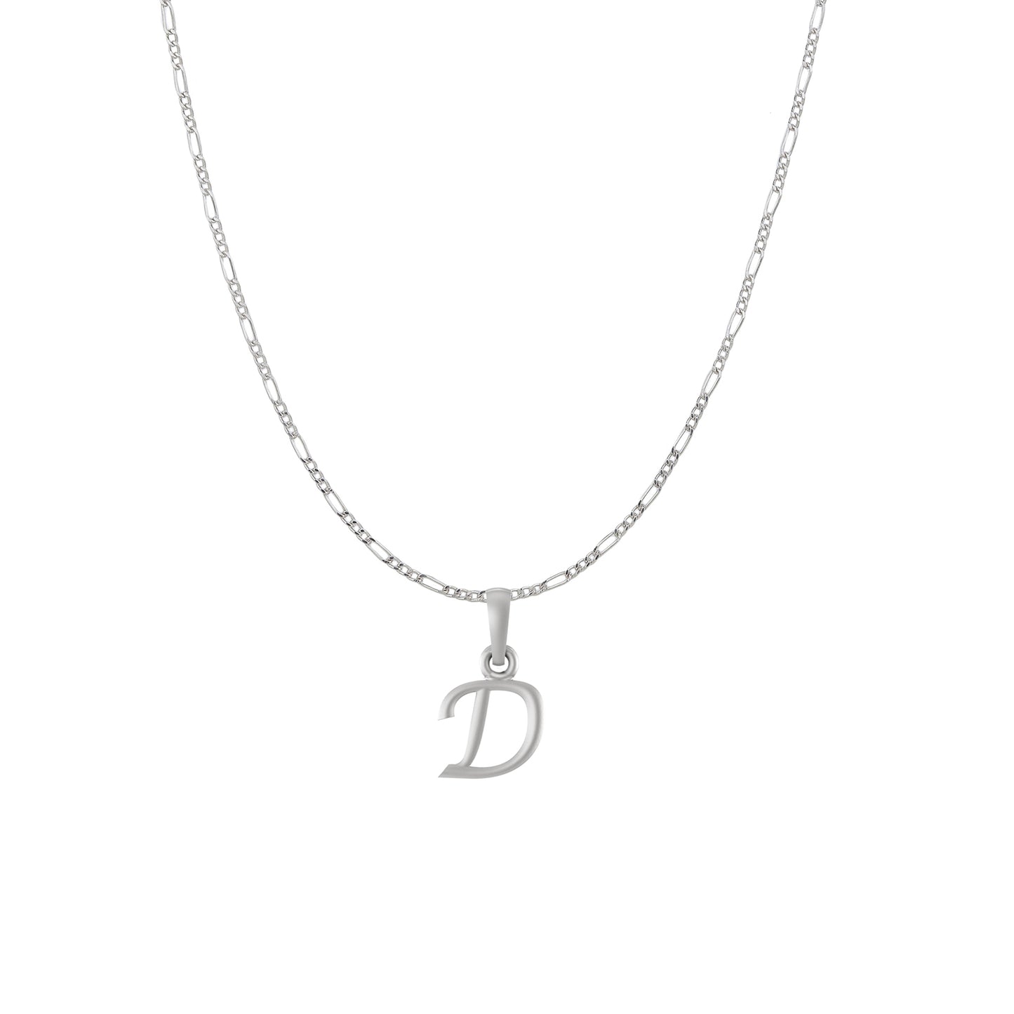 Akshat Sapphire Sterling Silver (92.5% purity) precious Name alphabet chain pendant (Pendnat with Figaro chain) pure silver designer alphabet chain locket