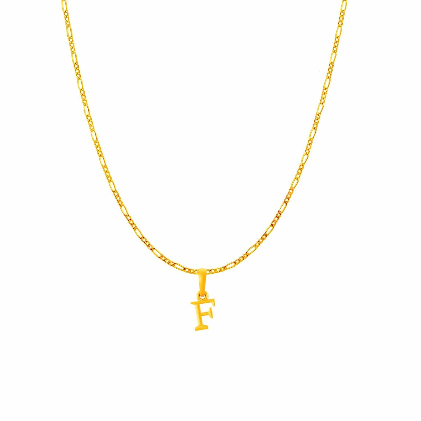 22KT Gold Plated Pure Silver (92.5% purity) precious Name alphabet chain pendant (Pendnat with Figaro chain- 18 Inches) designer alphabet chain locket