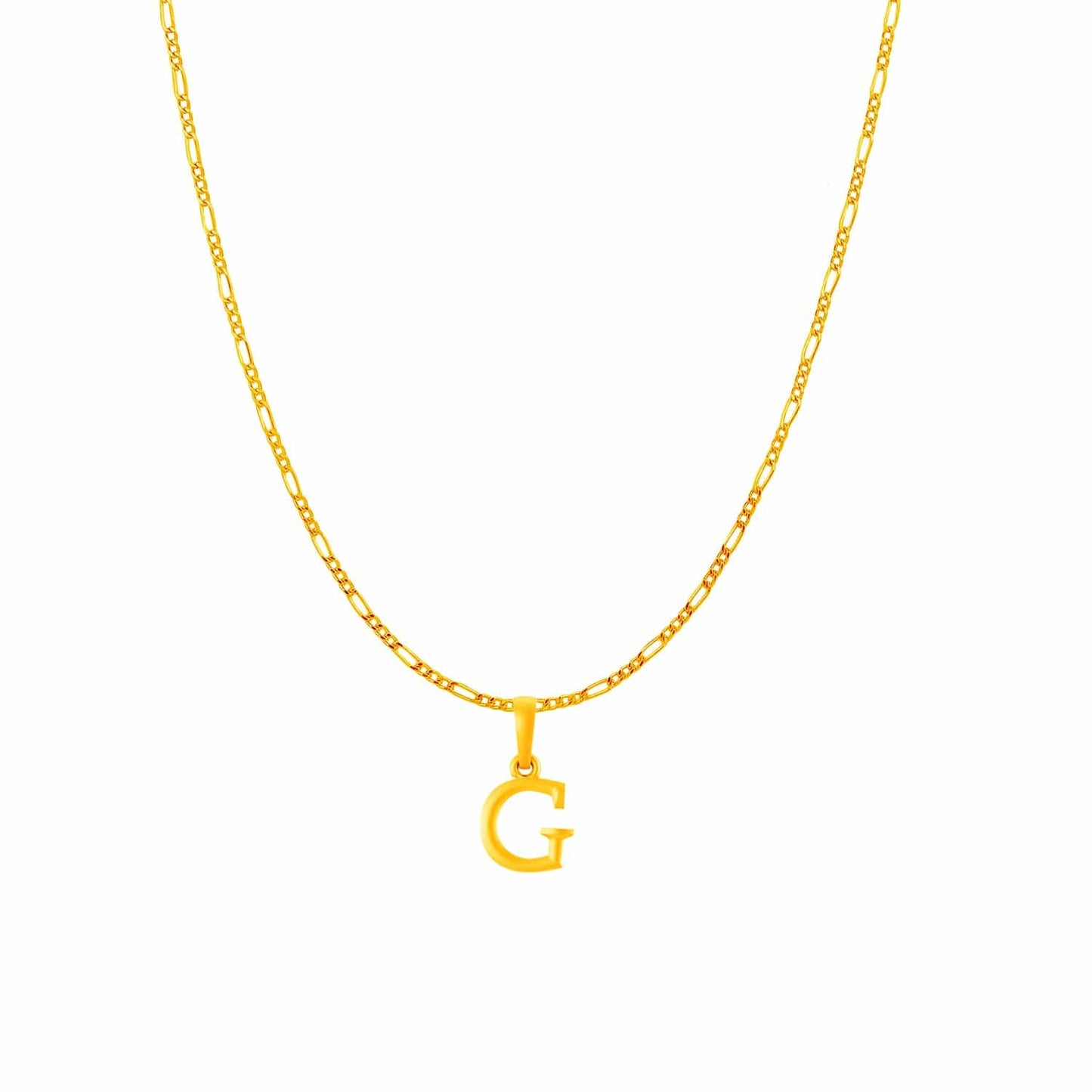 22KT Gold Plated Pure Silver (92.5% purity) precious Name alphabet chain pendant (Pendnat with Figaro chain- 18 Inches) designer alphabet chain locket