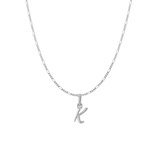 Akshat Sapphire Sterling Silver (92.5% purity) precious Name alphabet chain pendant (Pendnat with Figaro chain) pure silver designer alphabet chain locket