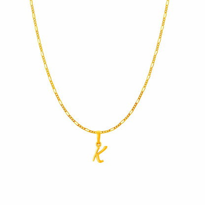 22KT Gold Plated Pure Silver (92.5% purity) precious Name alphabet chain pendant (Pendnat with Figaro chain- 18 Inches) designer alphabet chain locket