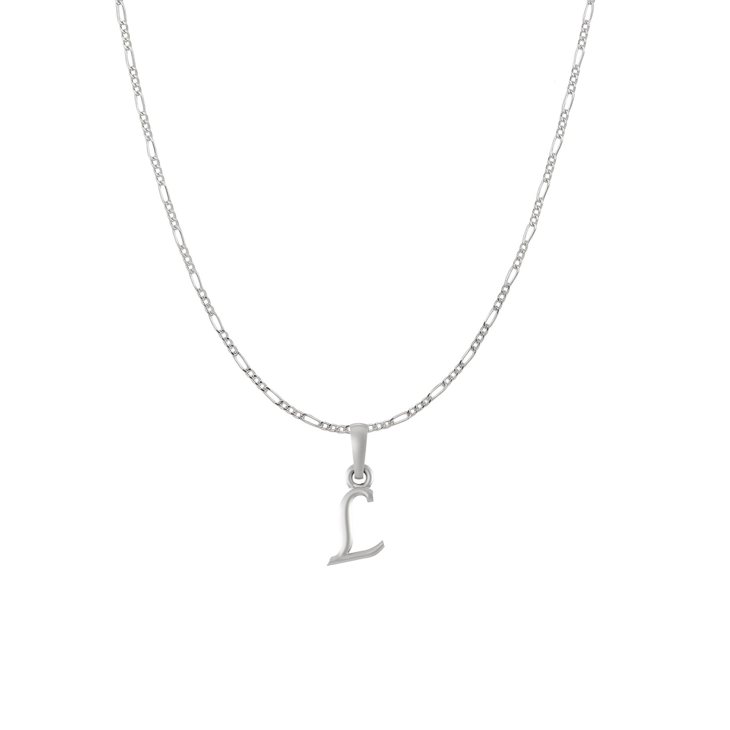 Akshat Sapphire Sterling Silver (92.5% purity) precious Name alphabet chain pendant (Pendnat with Figaro chain) pure silver designer alphabet chain locket