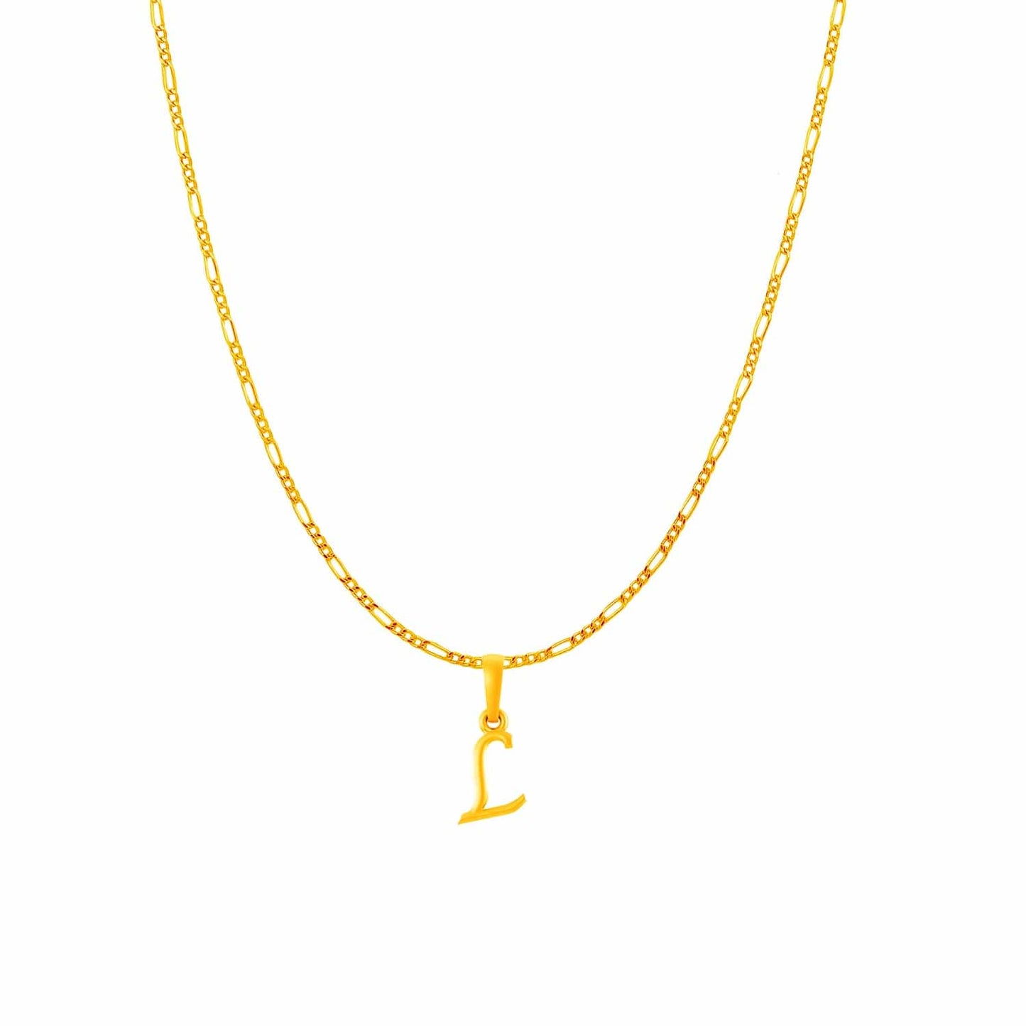 22KT Gold Plated Pure Silver (92.5% purity) precious Name alphabet chain pendant (Pendnat with Figaro chain- 18 Inches) designer alphabet chain locket