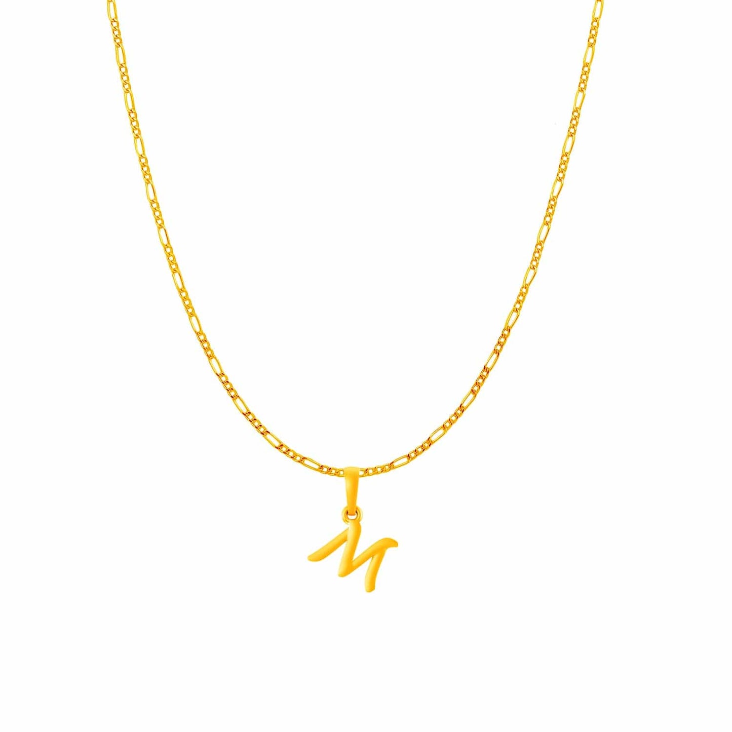 22KT Gold Plated Pure Silver (92.5% purity) precious Name alphabet chain pendant (Pendnat with Figaro chain- 18 Inches) designer alphabet chain locket