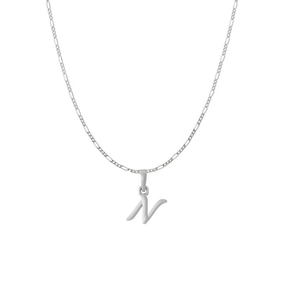 Sterling Silver (92.5% purity) precious Name alphabet chain pendant (Pendnat with Figaro chain) pure silver designer alphabet chain locket