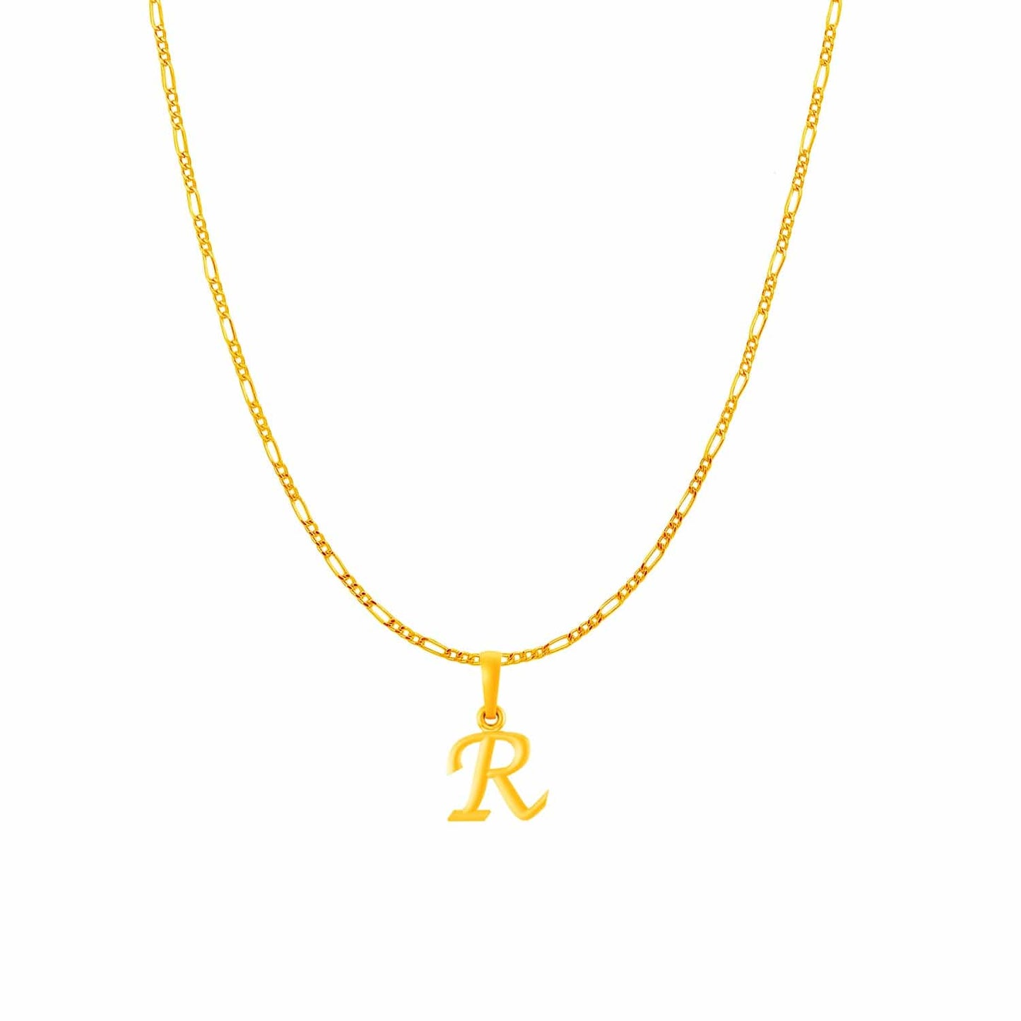 22KT Gold Plated Pure Silver (92.5% purity) precious Name alphabet chain pendant (Pendnat with Figaro chain- 18 Inches) designer alphabet chain locket