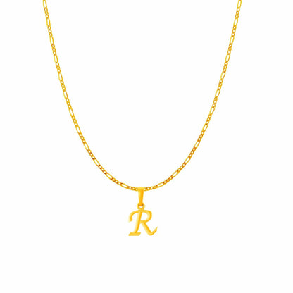 22KT Gold Plated Pure Silver (92.5% purity) precious Name alphabet chain pendant (Pendnat with Figaro chain- 18 Inches) designer alphabet chain locket
