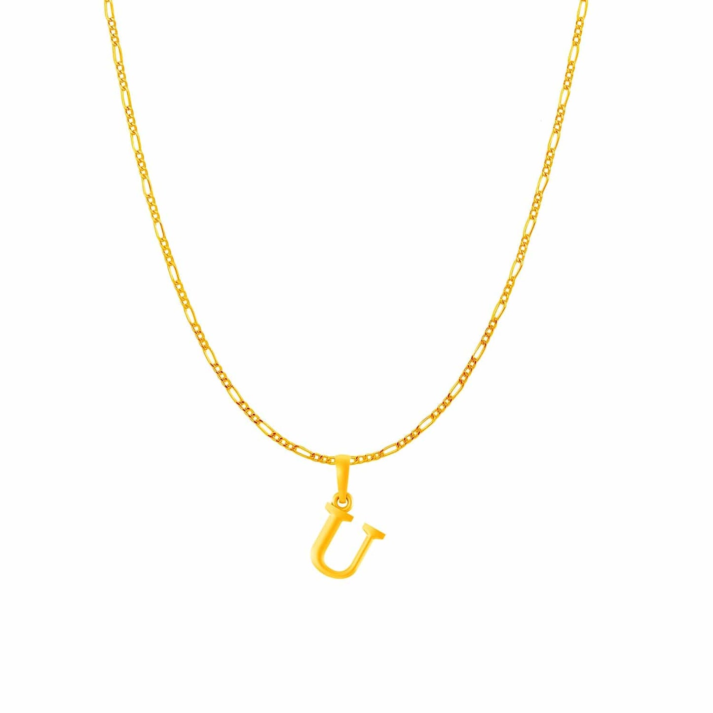 22KT Gold Plated Pure Silver (92.5% purity) precious Name alphabet chain pendant (Pendnat with Figaro chain- 18 Inches) designer alphabet chain locket
