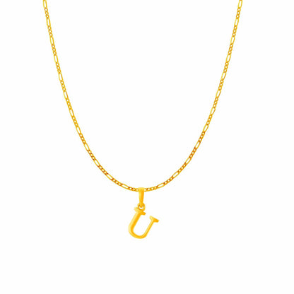 22KT Gold Plated Pure Silver (92.5% purity) precious Name alphabet chain pendant (Pendnat with Figaro chain- 18 Inches) designer alphabet chain locket