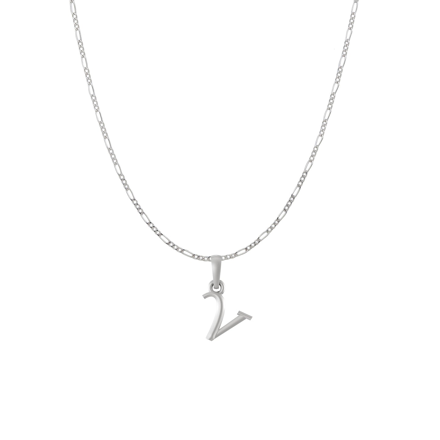 Akshat Sapphire Sterling Silver (92.5% purity) precious Name alphabet chain pendant (Pendnat with Figaro chain) pure silver designer alphabet chain locket
