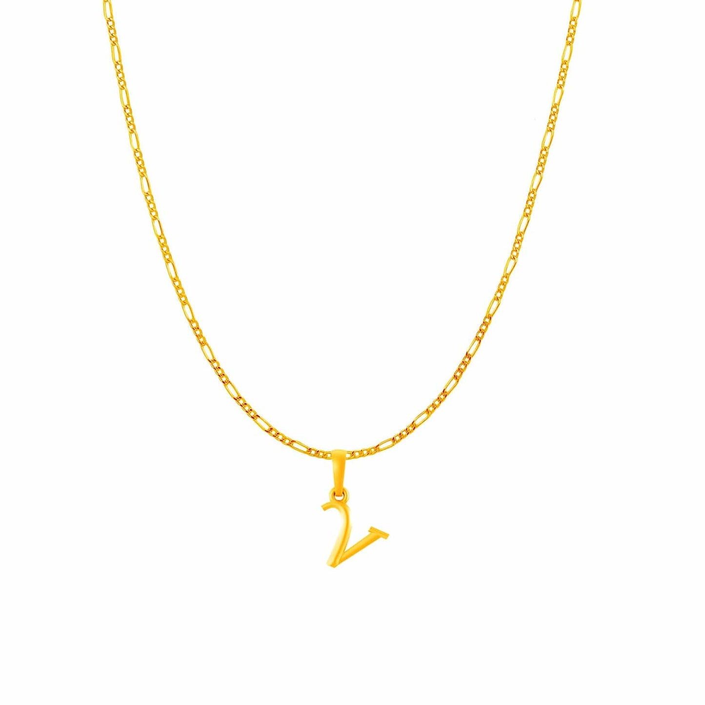 22KT Gold Plated Pure Silver (92.5% purity) precious Name alphabet chain pendant (Pendnat with Figaro chain- 18 Inches) designer alphabet chain locket