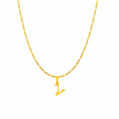 22KT Gold Plated Pure Silver (92.5% purity) precious Name alphabet chain pendant (Pendnat with Figaro chain- 18 Inches) designer alphabet chain locket