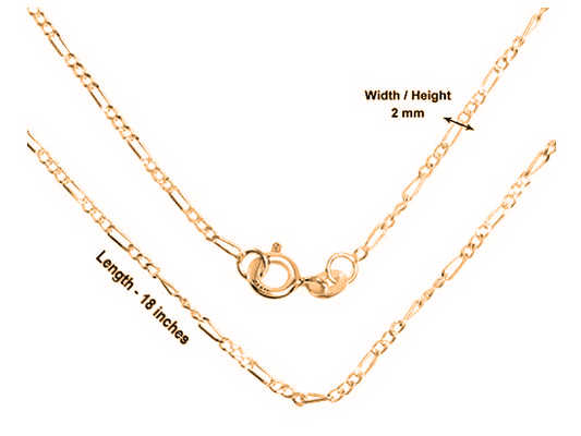 22 CT Gold Plated Silver (92.5% purity) Italian Figaro chain for Girls and Women