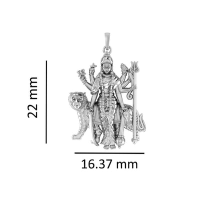 Akshat Sapphire Sterling Silver (92.5% purity) Goddess Durga Maa Chain Pendant (Pendant with Rope Chain) for Men & Women Pure Silver Durga Maa chain Locket for Good Health & Wealth