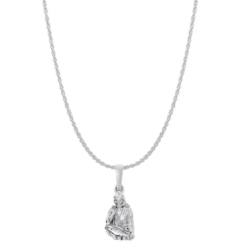 AKSHAT SAPPHIRE Sterling Silver (Silver with 92.5% purity) God Shree Sai Baba chain Pendant (Pendant with Rope Chain) for Men & Women Pure Sterling Silver Lord Sai Baba chain Locket For Good Wealth & Health