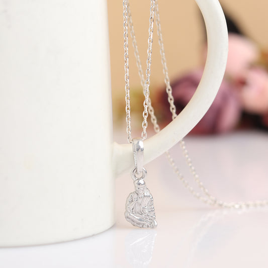 AKSHAT SAPPHIRE Sterling Silver (Silver with 92.5% purity) God Shree Sai Baba chain Pendant (Pendant with Rope Chain) for Men & Women Pure Sterling Silver Lord Sai Baba chain Locket For Good Wealth & Health