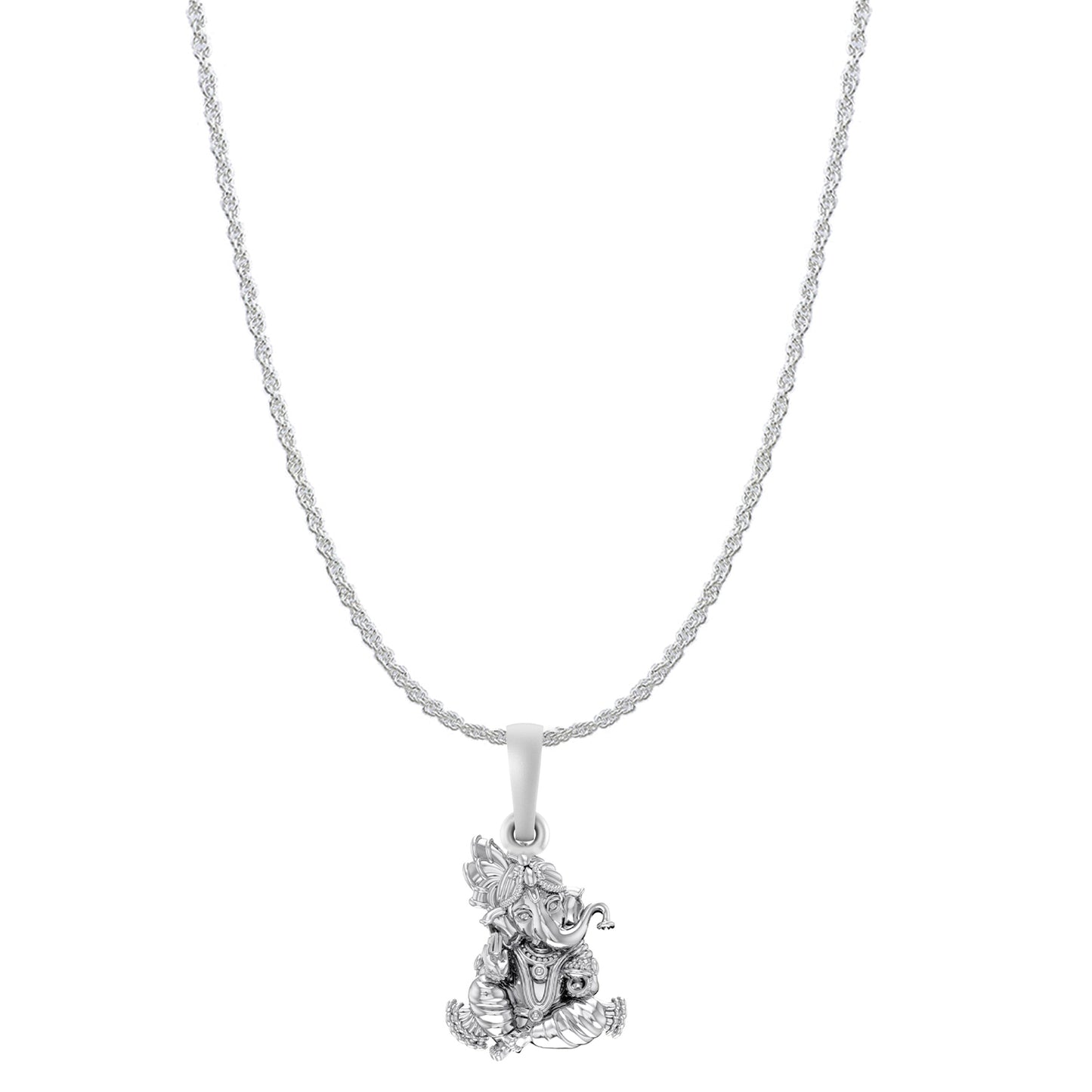 Akshat Sapphire Sterling Silver (92.5% purity) God Ganesha Chain Pendant (Pendant with Rope Chain) for Men & Women Pure Silver Lord Ganapathy Chain Locket for Good Health & Wealth