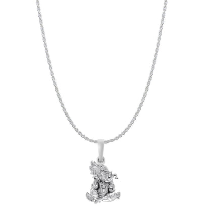 Akshat Sapphire Sterling Silver (92.5% purity) God Ganesha Chain Pendant (Pendant with Rope Chain) for Men & Women Pure Silver Lord Ganapathy Chain Locket for Good Health & Wealth