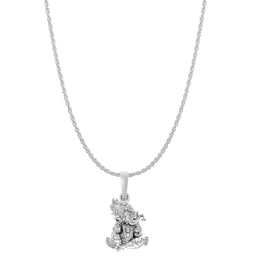 Akshat Sapphire Sterling Silver (92.5% purity) God Ganesha Chain Pendant (Pendant with Rope Chain) for Men & Women Pure Silver Lord Ganapathy Chain Locket for Good Health & Wealth