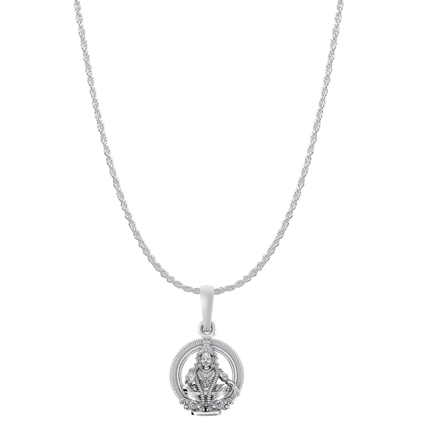 Akshat Sapphire Sterling Silver (92.5% purity) God Ayyappa Chain Pendant (Pendant with Rope Chain) for Men & Women Pure Silver Lord Ayyappa Chain Locket