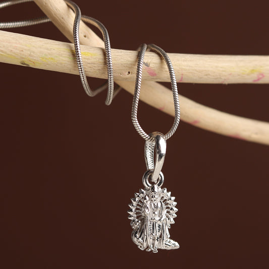 Akshat Sapphire Sterling Silver (92.5% purity) God Kartikeya Chain Pendant (Pendant with Rope Chain) for Men & Women Pure Silver Lord Kartikeya Chain Locket for Good Health & Wealth