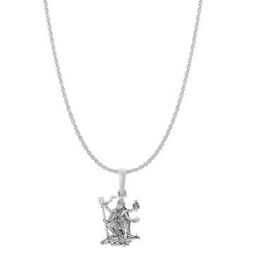 Akshat Sapphire Sterling Silver (92.5% purity) Goddees Kaali Maa Chain Pendant (Pendant with Rope Chain) for Men & Women Pure Silver Kaali Maa Chain Locket for Good Health & Wealth