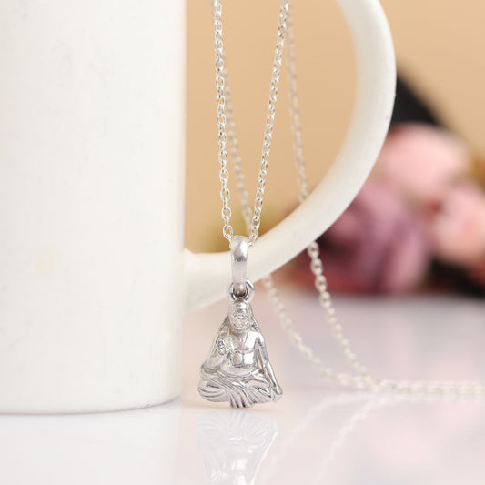 Akshat Sapphire Sterling Silver (92.5% purity) Spiritual Raghavendra Swamy (Pendant with Rope Chain) for Men & Women Pure Silver religious Raghvendra Swami chain Locket for Good Health & Wealth