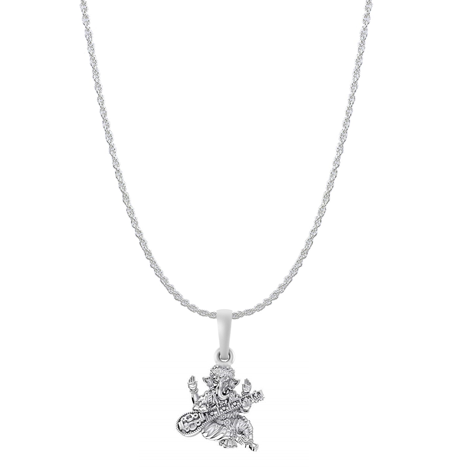 Akshat Sapphire Sterling Silver (92.5% purity) God Ganesha Chain Pendant (Pendant with Rope Chain) for Men & Women Pure Silver Lord Ganapathy Chain Locket for Good Health & Wealth