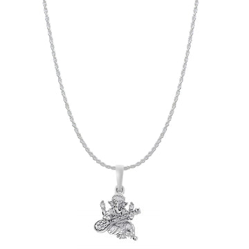 Akshat Sapphire Sterling Silver (92.5% purity) God Ganesha Chain Pendant (Pendant with Rope Chain) for Men & Women Pure Silver Lord Ganapathy Chain Locket for Good Health & Wealth