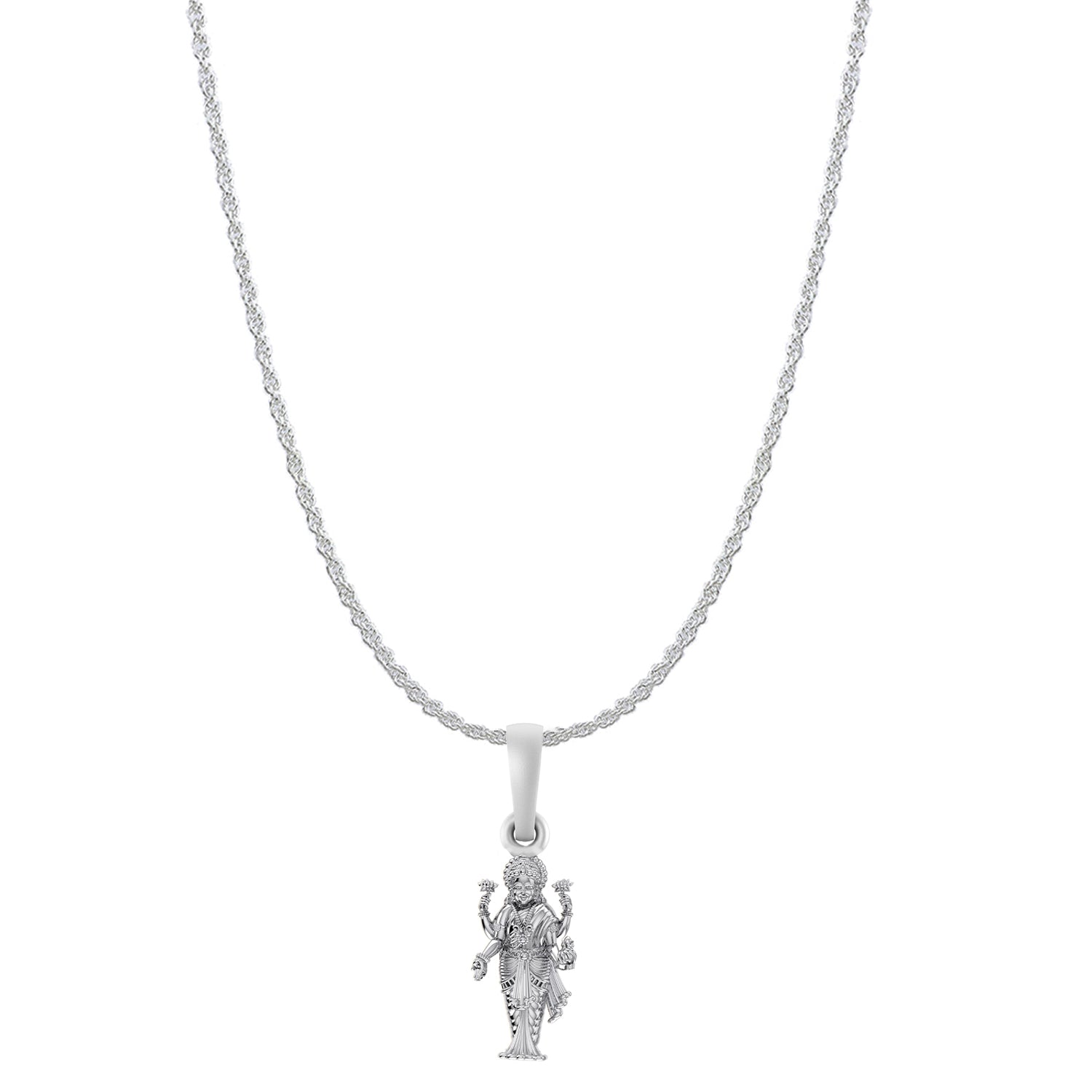 Akshat Sapphire Sterling Silver (92.5% purity) Goddess Laxmi Ji Chain Pendant (Pendant with Rope Chain) for Men & Women Pure Silver Lord Laxmi Ji Chain Locket for Health & Wealth