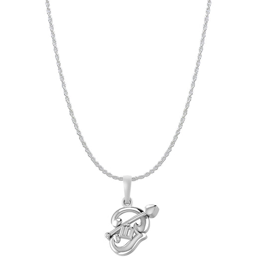 Akshat Sapphire Sterling Silver (92.5% purity) Spiritual OM Chain Pendant (Pendant with Rope Chain) for Men & Women Pure Silver Divine OM Chain Locket for Health & Wealth