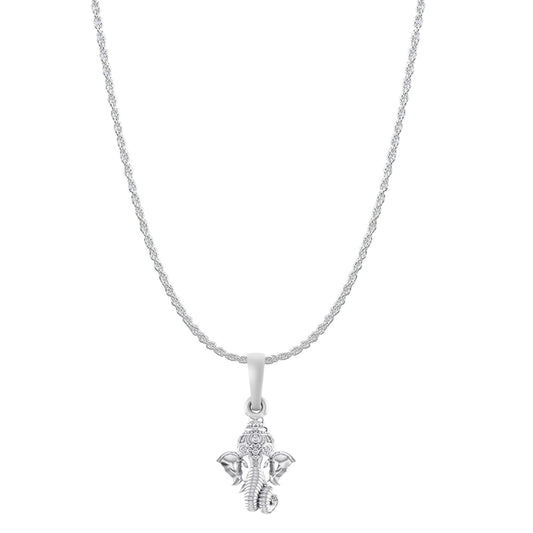 Akshat Sapphire Sterling Silver (92.5% purity) God Ganesha Chain Pendant (Pendant with Rope Chain) for Men & Women Pure Silver Lord Ganapathy Chain Locket for Good Health & Wealth