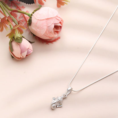 Akshat Sapphire Sterling Silver (92.5% purity) God Ganesha Chain Pendant (Pendant with Rope Chain) for Men & Women Pure Silver Lord Ganapathy Chain Locket for Good Health & Wealth