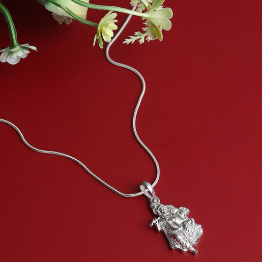 Akshat Sapphire Sterling Silver (92.5% purity) God Radha Krishna Chain Pendant (Pendant with Rope Chain) for Men & Women Pure Silver Lord Radha kishan Chain Locket for Good Health & Wealth