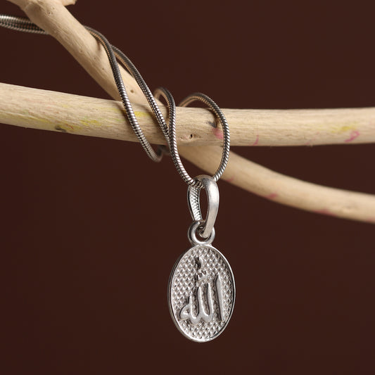 Religious God Allah Barkat Chain Pendant (Pendant with Rope Chain) for Men and women Pure Silver spiritual Islamic Muslim Allah Barkat Kareem symbol Chain Locket for Good Luck, Health & Wealth